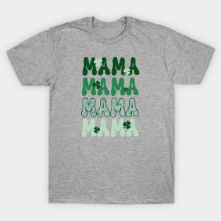 "MAMA" St. Patrick's Day Shamrock Green Retro Letters T-Shirt